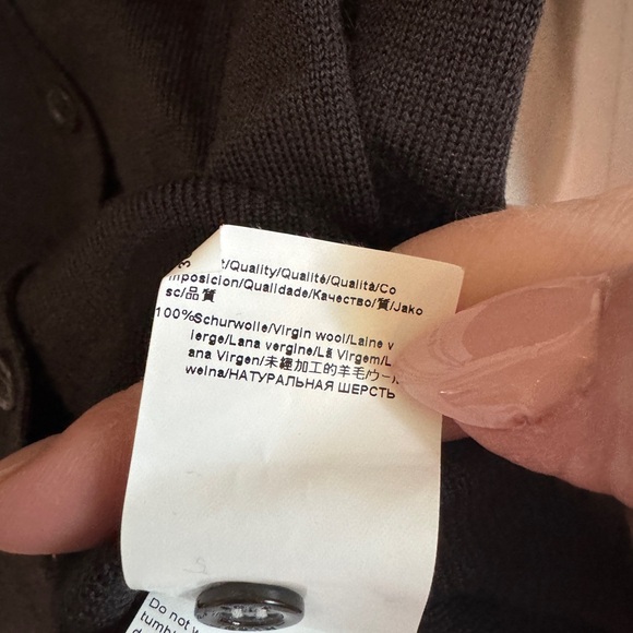 BOSS Hugo Boss Virgin Wool Ruffled Dark Brown Cardigan Size Small - Picture 6 of 6